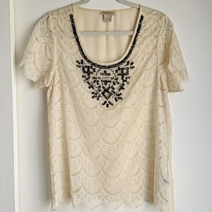 Lucky Brand Lace Beaded Blouse